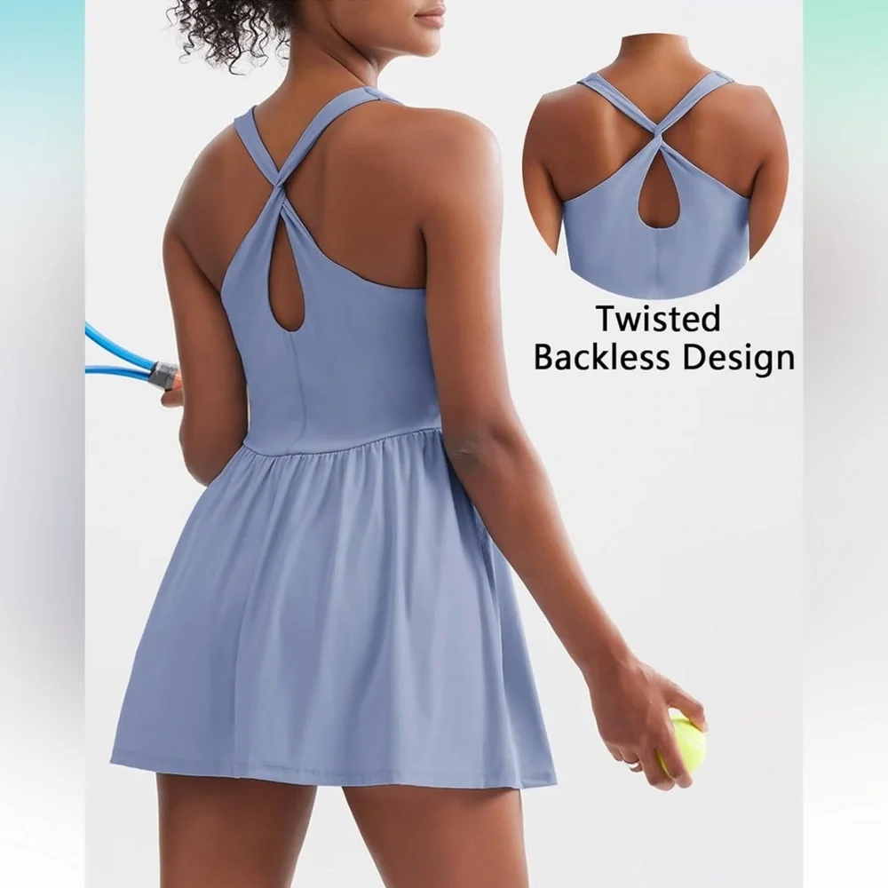 Blue Tennis Dress with built in bra and shorts - Picture 2 of 4